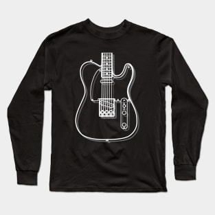 T-Style Electric Guitar Body Outline Dark Theme Long Sleeve T-Shirt